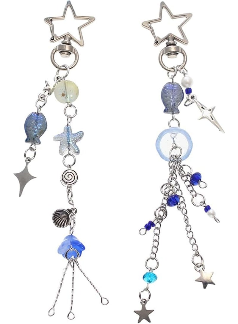 Luckam Cute Jellyfish Keychain, Aesthetic Y2K Keyring, Stylish Kawaii Accessories for Handbag, Backpack, Purse or Bag, Durable Charm for Keys or Decor, Blue Ocean Sea Color, Good Gift for Teens, Women - Image 1