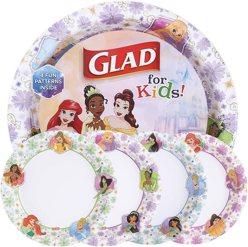 Glad for Kids Disney Princess Disposable Paper Plates, Floral Frames - Heavy Duty, Soak Proof, Microwavable, Kid-Friendly Snack Plates for Everyday Use, 8.5 Inch, 40 Count - Image 1