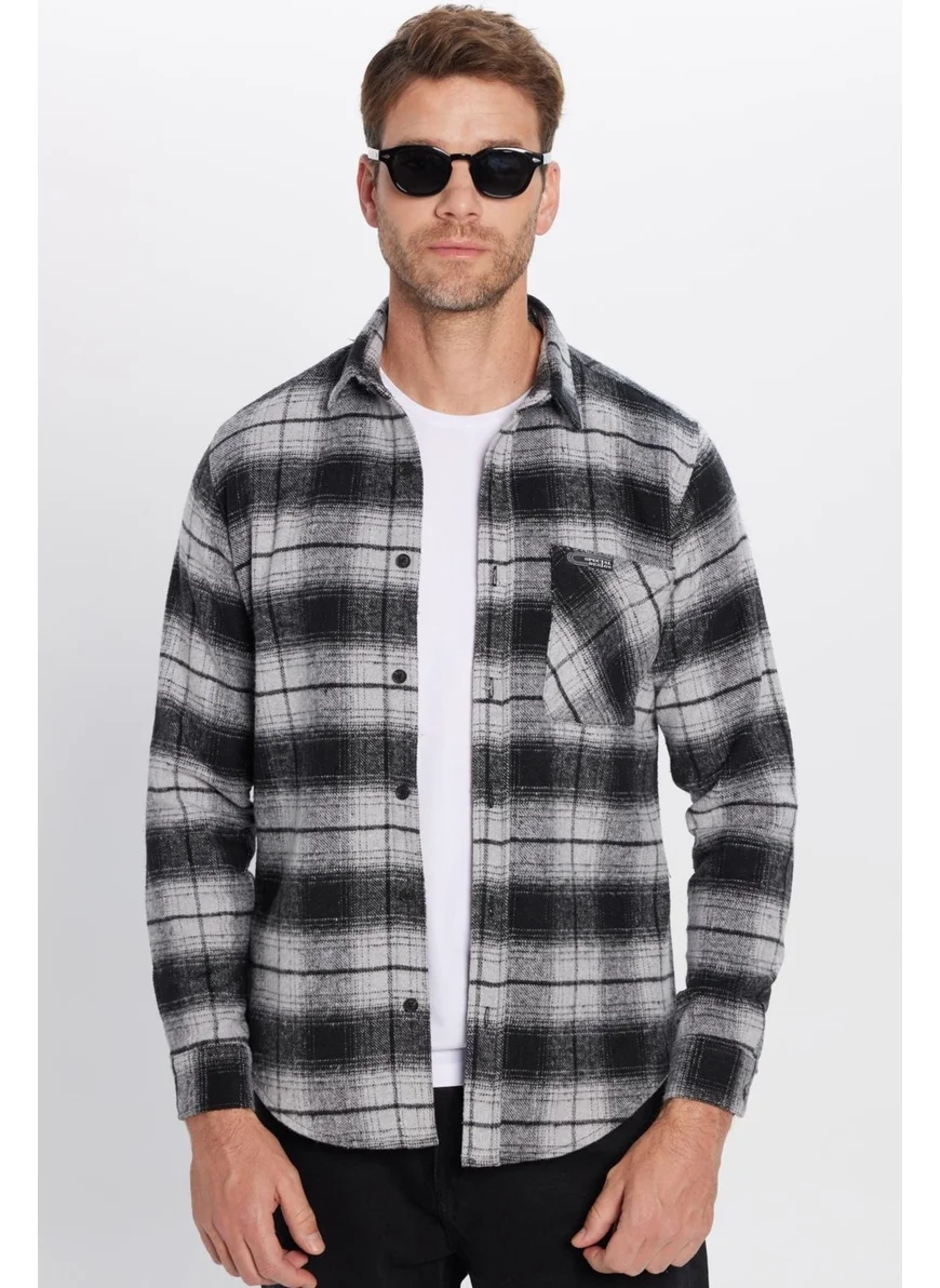 Tudors Men's Slim Fit Slim Fit Lumberjack Single Pocket Checkered Winter Shirt