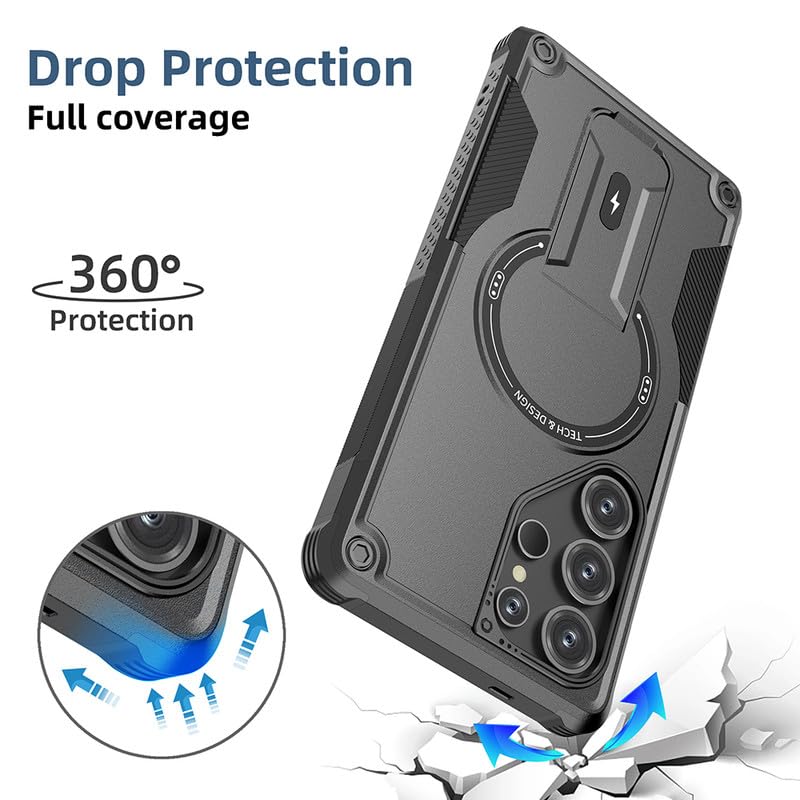 US LITE Back Cover for Samsung Galaxy S25 Ultra with Portable Kickstand | Mag-Safe Compatible Magnetic Case | Shockproof Military Grade Protection | Extreme Protection Phone Cover – Black - Image 3