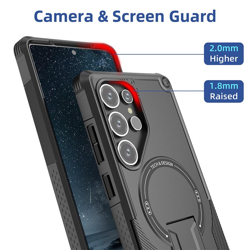 US LITE Back Cover for Samsung Galaxy S25 Ultra with Portable Kickstand | Mag-Safe Compatible Magnetic Case | Shockproof Military Grade Protection | Extreme Protection Phone Cover – Black - Image 5