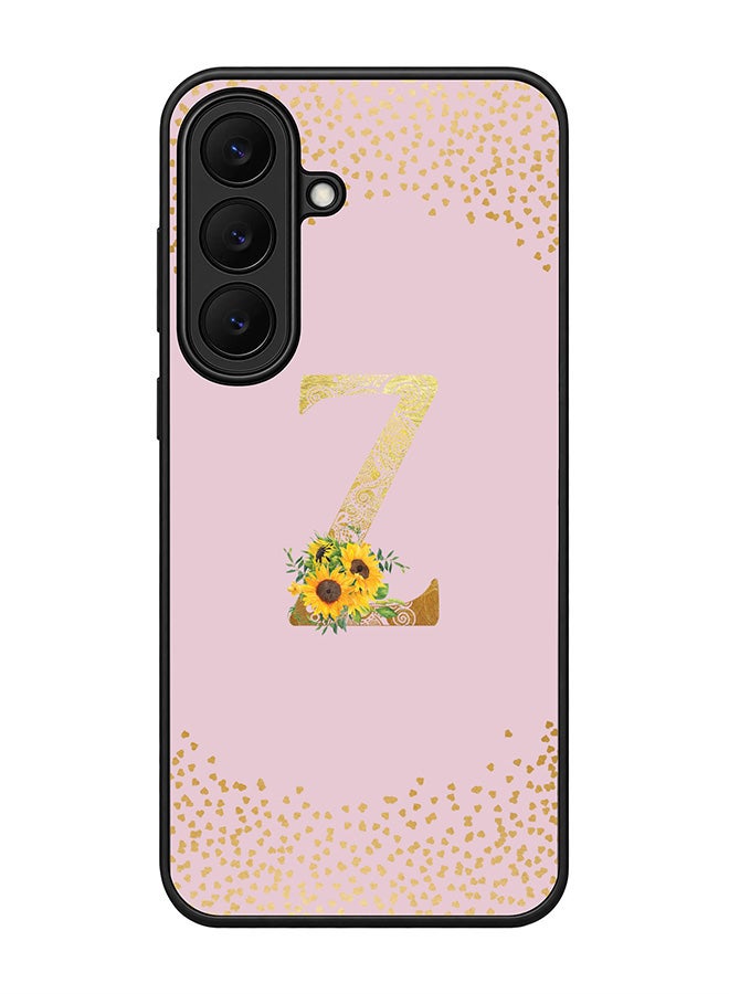 Stylizedd Rugged Case for Samsung Galaxy S26 FE- Slim Fit Hybrid Rubber Cover Sunflower Monogram - Z (Pink)