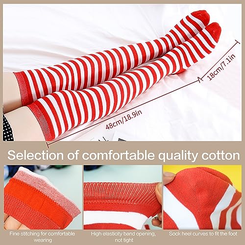 Raylarnia Women's Extra Long Opaque Striped Over Knee High Stockings Socks-Red/White Stripes - Image 3