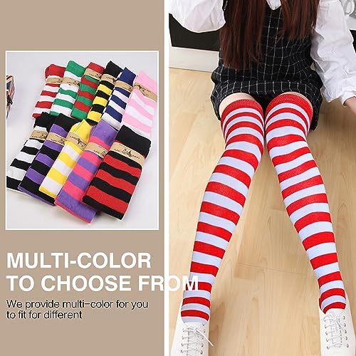 Raylarnia Women's Extra Long Opaque Striped Over Knee High Stockings Socks-Red/White Stripes - Image 5