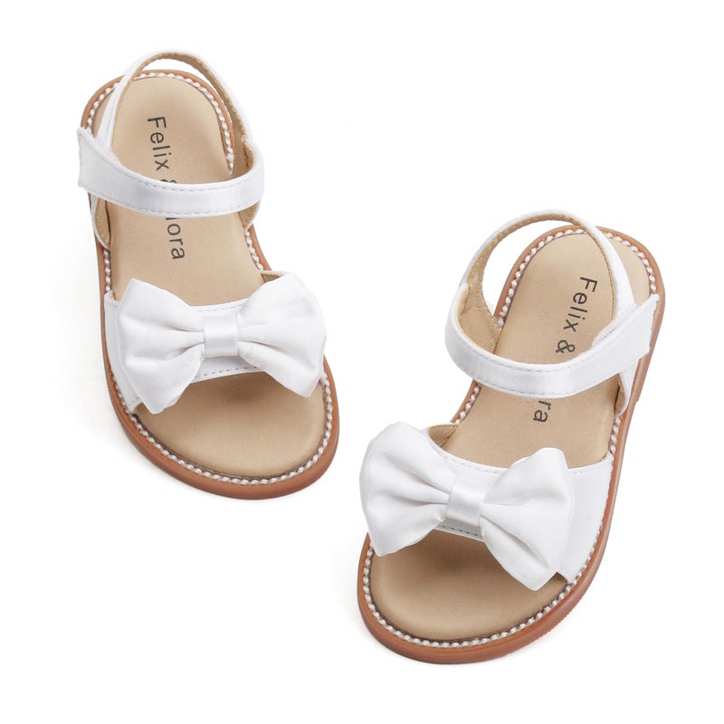 Felix & Flora Girls White Sandals - Toddler Girl Dress Shoes Size 6 for Summer Party Wedding School Flats - Image 1