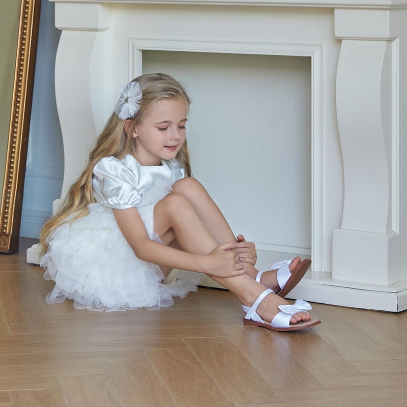Felix & Flora Girls White Sandals - Toddler Girl Dress Shoes Size 6 for Summer Party Wedding School Flats - Image 4