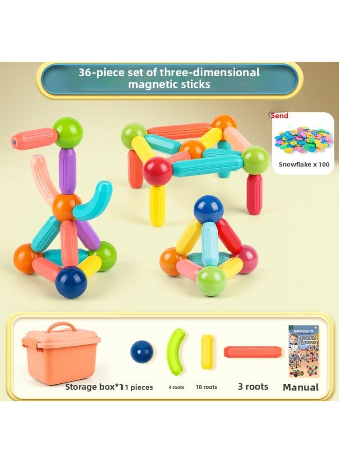 Variety Magnetic Stick Boys And Girls 2-year-old Baby Intelligence Puzzle 6 Children's Puzzle Building Blocks Assembled Magnet Toy-Color:Pure 36-piece Set  - Image 1
