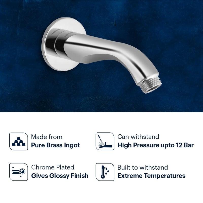 Johnson Bathrooms Johnson Round Shower Arm 6 inches long with wall flange | Brass Material | Anti-Corrosion Shower Holder for Overhead Showers | 2 Year Warranty (S0023C - Chrome) - Image 2