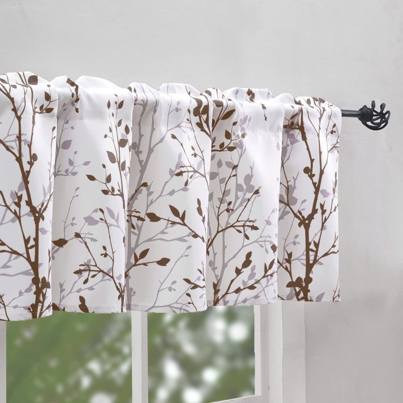 Luvyohmee Tree Branch Printed Curtain Valance  18 inches Long Window Treatment Valance  Brown and Grey Window Valances for Kitchen/Bathroom/Dining Room/Living Room/Bedroom/Kids Room 1 Panel - Image 1