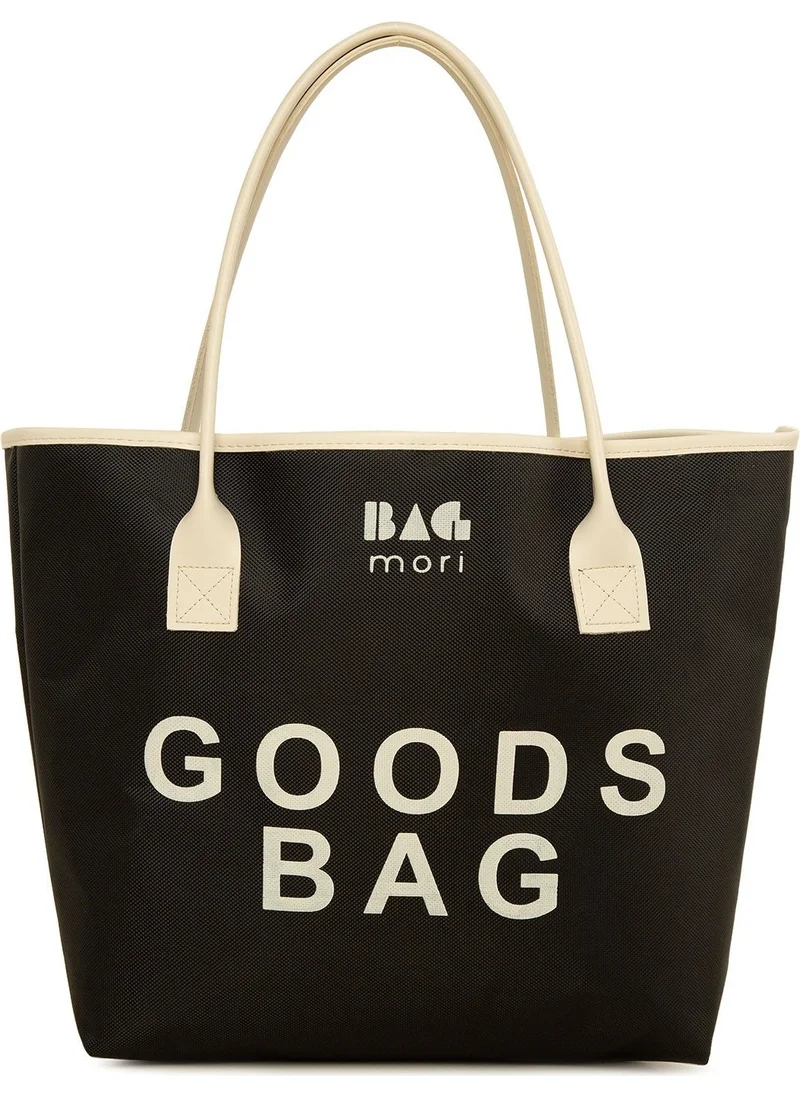 Bagmori Black Printed Leather Garnished Tote Bag