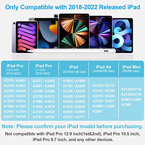 Xiron Stylus Pen, Pencil for Apple iPad with Palm Rejection, Tilt Sensitivity, Magnetic Adsorption for 2018-2022 iPad Pro 11/12.9, iPad 6/7/8/9/10th, Air 5/4th/3rd, Mini 5/6th Gen (White) - Image 2