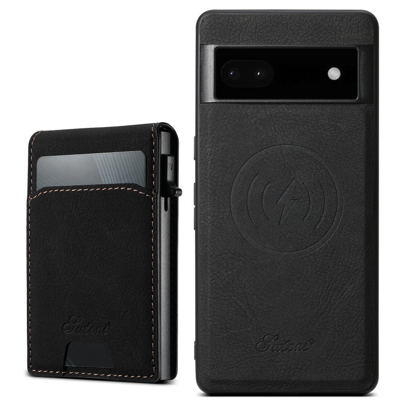 Suteni For Google Pixel 6A H19 Litchi Grain 2-In-1 Removable Card Box Back Phone Case(Black) - Image 1
