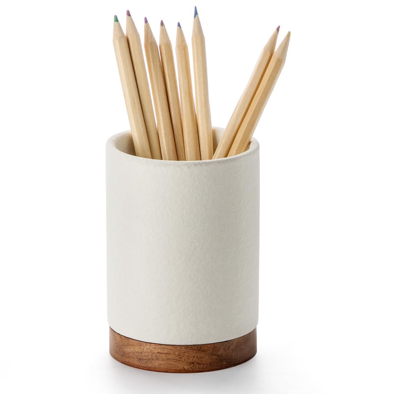 Officepal Pen Holder for Desk, Ceramic Pencil Organizer & Makeup Brush Holder, Office Decor and Desk Accessoriesï¼ŒPerfect Office Organization,Teacher Supplies (White, Set / 1) - Image 1