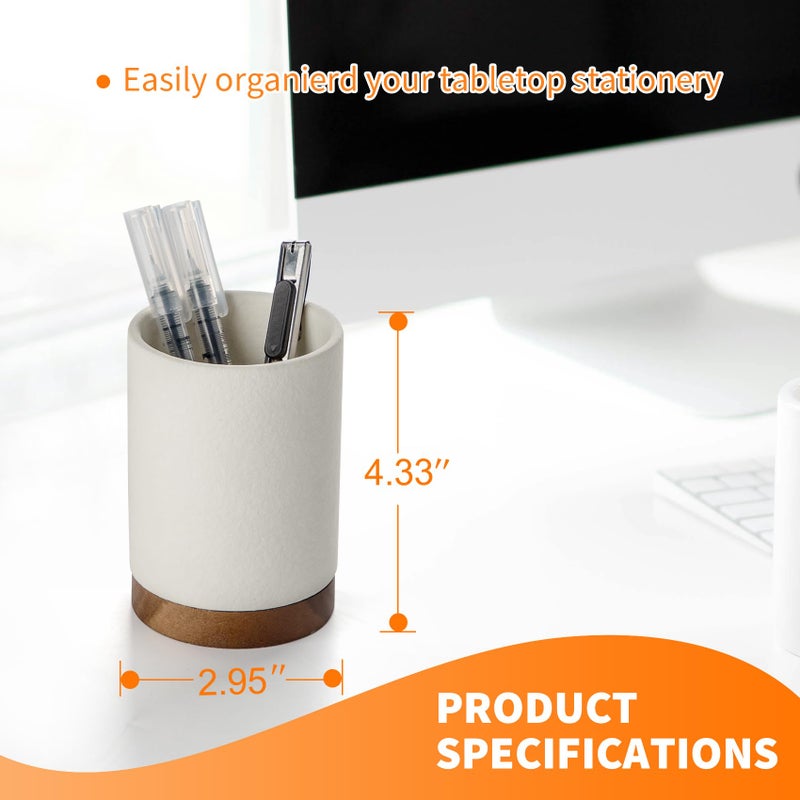 Officepal Pen Holder for Desk, Ceramic Pencil Organizer & Makeup Brush Holder, Office Decor and Desk Accessoriesï¼ŒPerfect Office Organization,Teacher Supplies (White, Set / 1) - Image 2