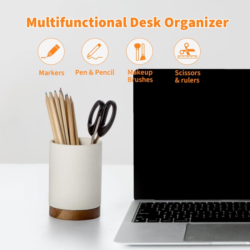 Officepal Pen Holder for Desk, Ceramic Pencil Organizer & Makeup Brush Holder, Office Decor and Desk Accessoriesï¼ŒPerfect Office Organization,Teacher Supplies (White, Set / 1) - Image 4