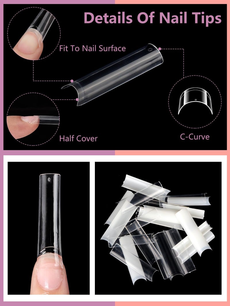 Deciniee 480PCS Extra Long C Curve Nail Tips and Glue, 2 Packs Natural and Clear Acrylic for Nails Professional Set, 12 Sizes Artificial Straight Square French False Nail Tips - Image 3