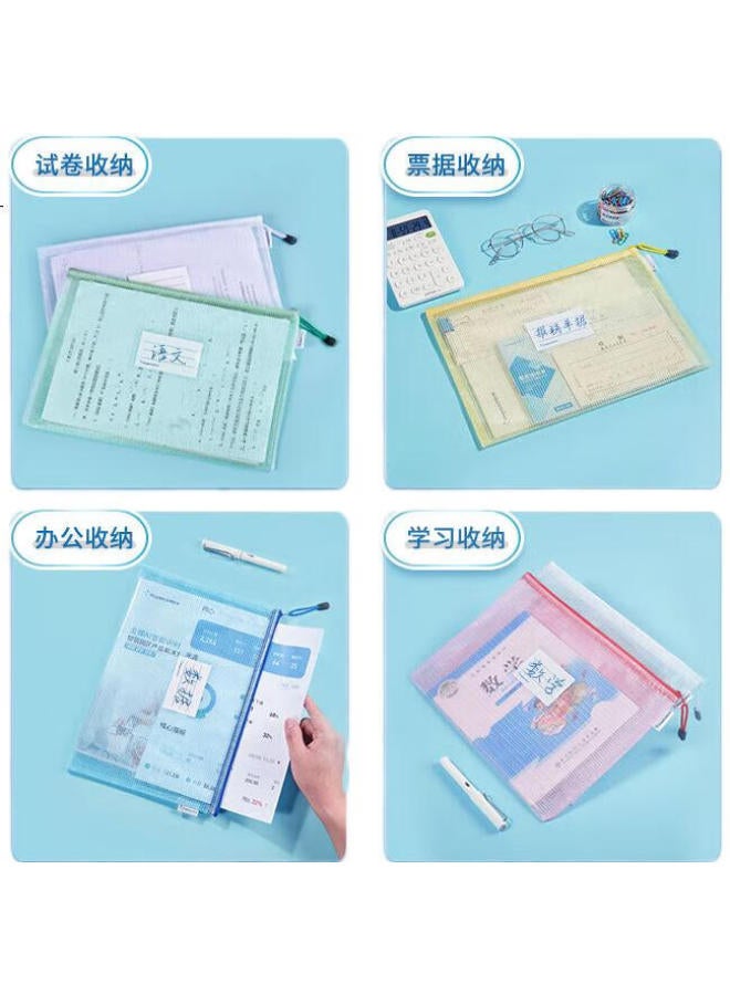 Kingdee, 5 A4 Grid Zipper Bags In 5 Colors, Waterproof Document Folders/Paper Folders/Exam Paper Bags, Office Supplies For Document Protection - Image 2