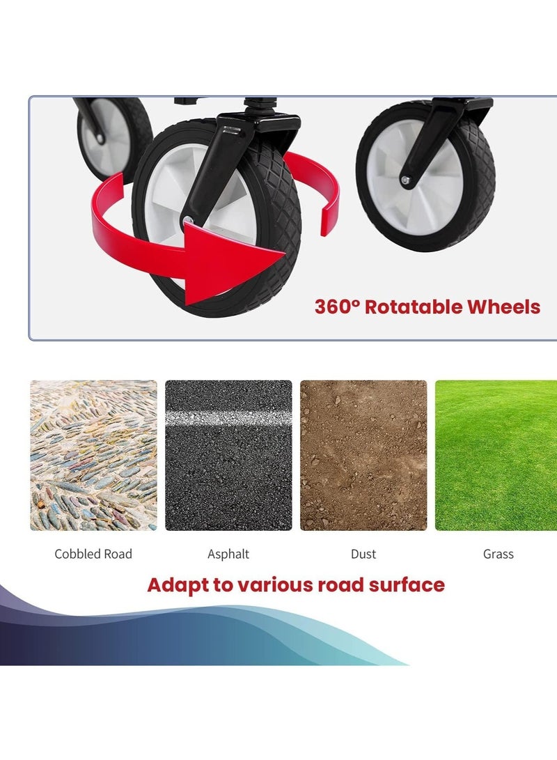 Folding Outdoor Multi-Functional Utility Wagon, Beach Cart Large Capacity, Garden Cart with Adjustable Handle Folding Double Layer Cloth Cover Trolley Outdoor Camping with Storage Basket (BLACK) - Image 3