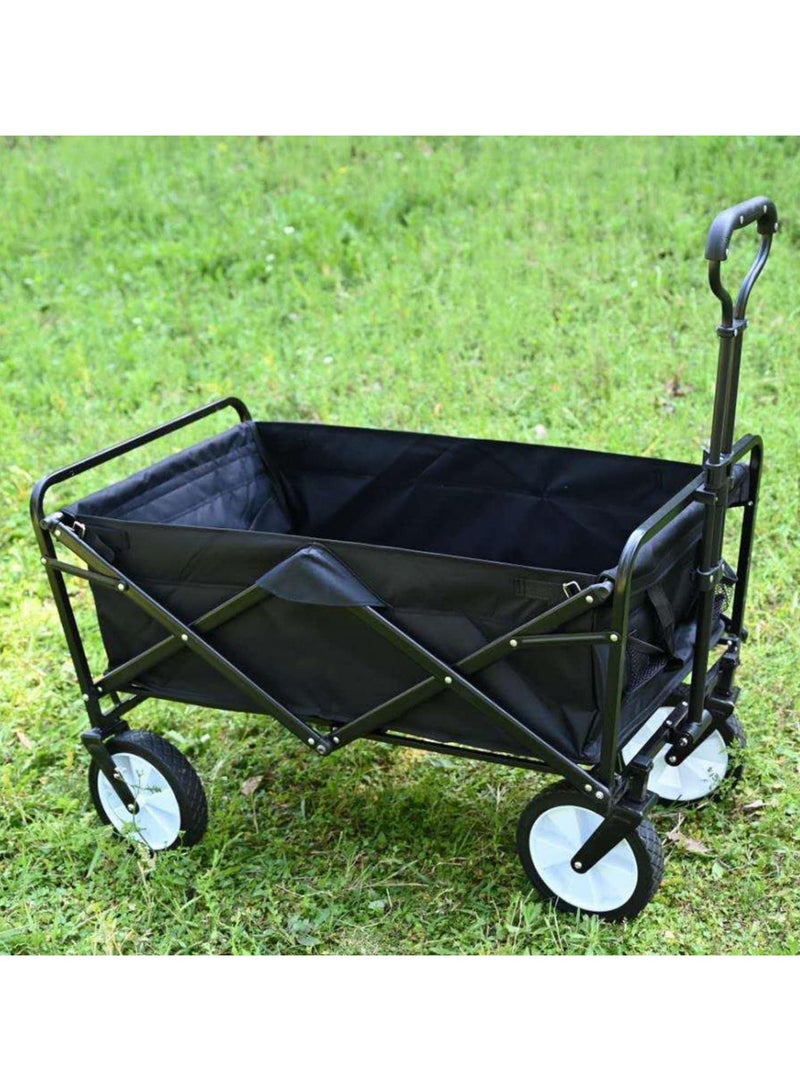 Folding Outdoor Multi-Functional Utility Wagon, Beach Cart Large Capacity, Garden Cart with Adjustable Handle Folding Double Layer Cloth Cover Trolley Outdoor Camping with Storage Basket (BLACK) - Image 4