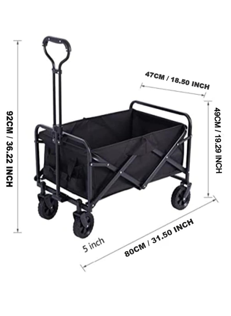 Folding Outdoor Multi-Functional Utility Wagon, Beach Cart Large Capacity, Garden Cart with Adjustable Handle Folding Double Layer Cloth Cover Trolley Outdoor Camping with Storage Basket (BLACK) - Image 2