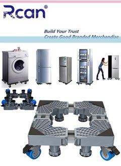Rcan Multi-functional Washing Machine Base Stand Mobile Base Double Tube Refrigerator Stand with 4 Locking Wheels 8 Adjustable Strong Feet Movable Adjustable Base for Washing Machine Dryer Refrigerator  - Image 1
