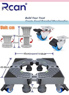 Rcan Multi-functional Washing Machine Base Stand Mobile Base Double Tube Refrigerator Stand with 4 Locking Wheels 8 Adjustable Strong Feet Movable Adjustable Base for Washing Machine Dryer Refrigerator  - Image 3