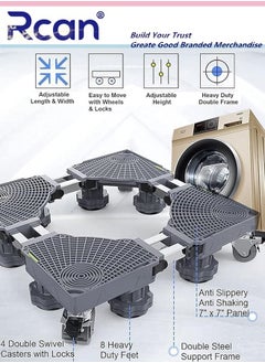 Rcan Multi-functional Washing Machine Base Stand Mobile Base Double Tube Refrigerator Stand with 4 Locking Wheels 8 Adjustable Strong Feet Movable Adjustable Base for Washing Machine Dryer Refrigerator  - Image 5