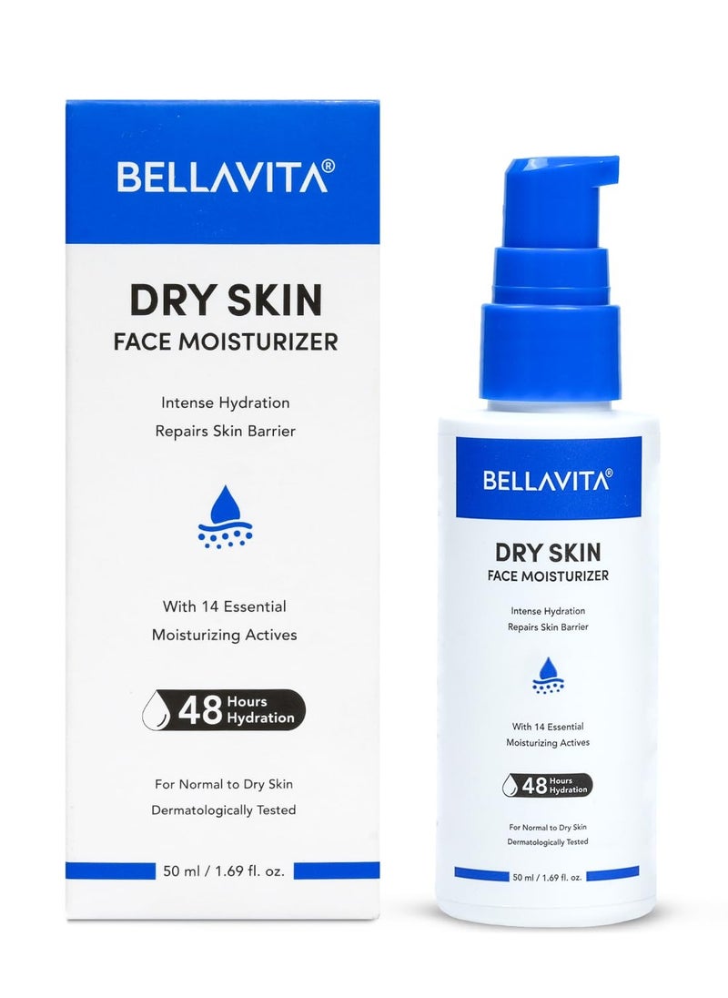 BELLAVITA Face Moisturizer Dry to Normal Skin | Power of 14 Moisturizing Actives | 48hrs Hydration | Intense Moisturization | Repairs & Soothes | pH Balanced |  | 50ml  - Image 1