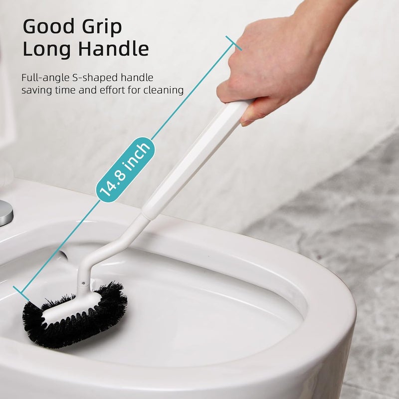 HAMITOR Toilet Bowl Brush Holder Set - Modern Bathroom Deep Cleaning Scrubber with Curved Bristle for Hard-to-Reach Areas - White - Image 5