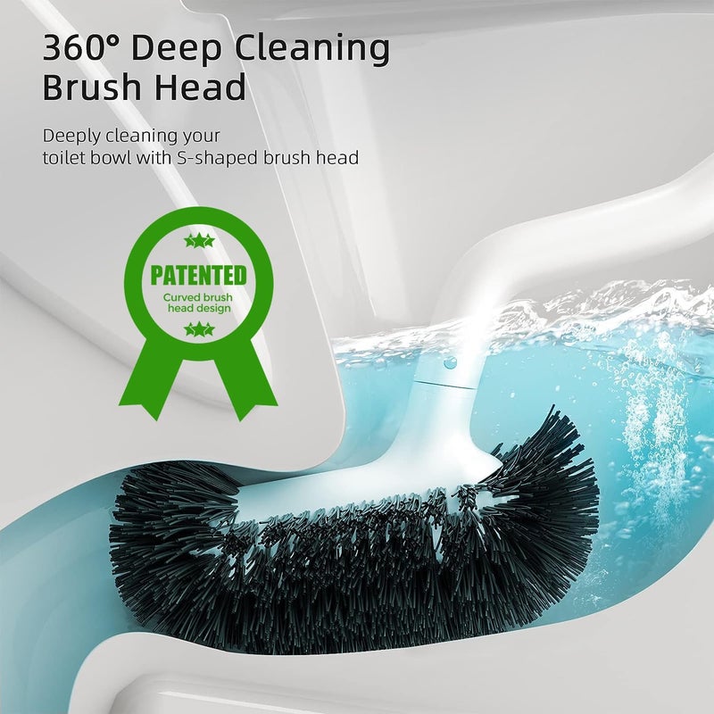 HAMITOR Toilet Bowl Brush Holder Set - Modern Bathroom Deep Cleaning Scrubber with Curved Bristle for Hard-to-Reach Areas - White - Image 2