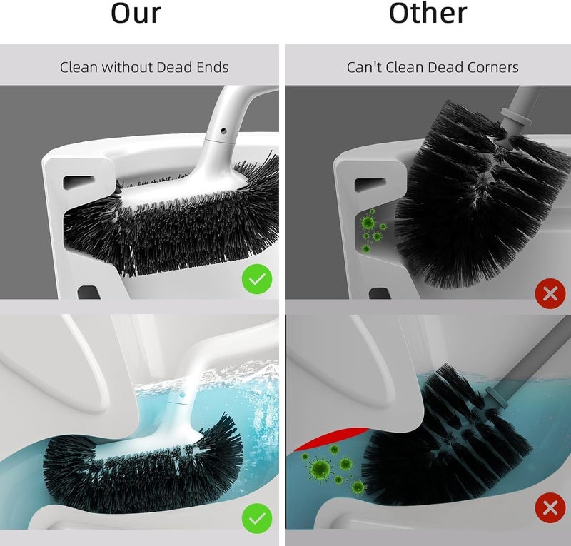HAMITOR Toilet Bowl Brush Holder Set - Modern Bathroom Deep Cleaning Scrubber with Curved Bristle for Hard-to-Reach Areas - White - Image 3