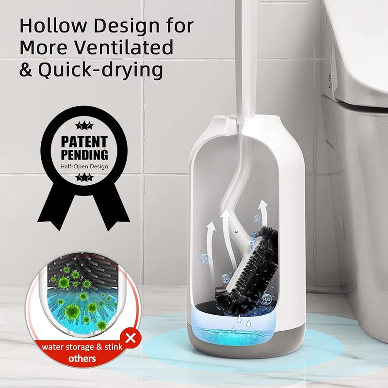 HAMITOR Toilet Bowl Brush Holder Set - Modern Bathroom Deep Cleaning Scrubber with Curved Bristle for Hard-to-Reach Areas - White - Image 4