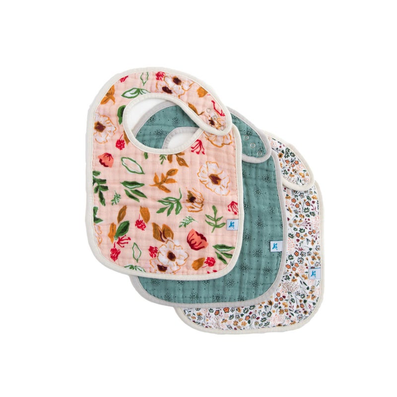 Little Unicorn Premium Classic Bib 3 pack | Adjustable as baby grows | Soft fabric on skin | Great for first time eaters (Vintage Floral) - Image 1