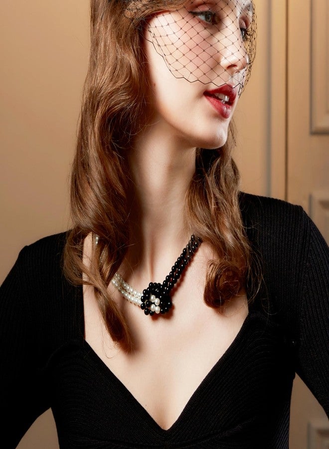 كوكو لاند قلادات اللؤلؤ النسائية من كوكولاند - قلادة غاتسبي من عشرينيات القرن الماضي، مصنوعة من خرز اللؤلؤ الصناعي الأبيض والأسود - Image 4