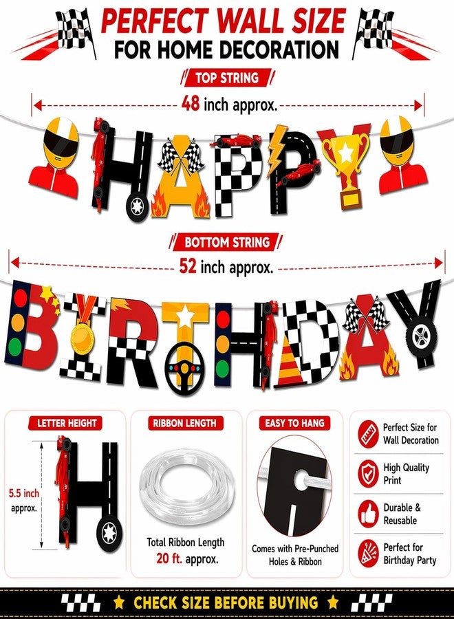 Festiko® Racing Car Celebration Banner Kit, Automobile Party Decor for Boys, Speed Theme Supplies, DIY Hanging Set (Not Pre-Strung), Kids Birthday Decoration Items - Image 2