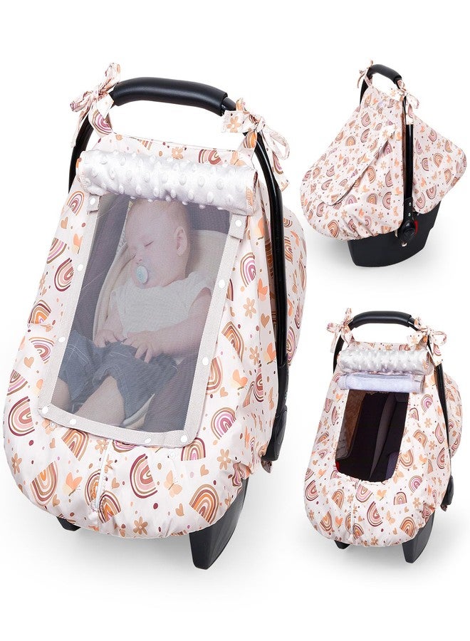 FIOBEE Baby Car Seat Cover, Car Seat Covers for Babies Infant Car Seat Canopy with Breathable Mesh Window Waterproof Carseat Cover for Babies Boy Girl 4 Seasons, Brown Rainbow - Image 1