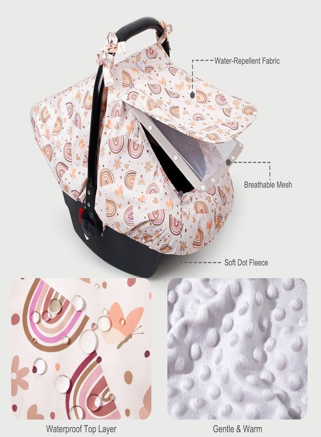 FIOBEE Baby Car Seat Cover, Car Seat Covers for Babies Infant Car Seat Canopy with Breathable Mesh Window Waterproof Carseat Cover for Babies Boy Girl 4 Seasons, Brown Rainbow - Image 4