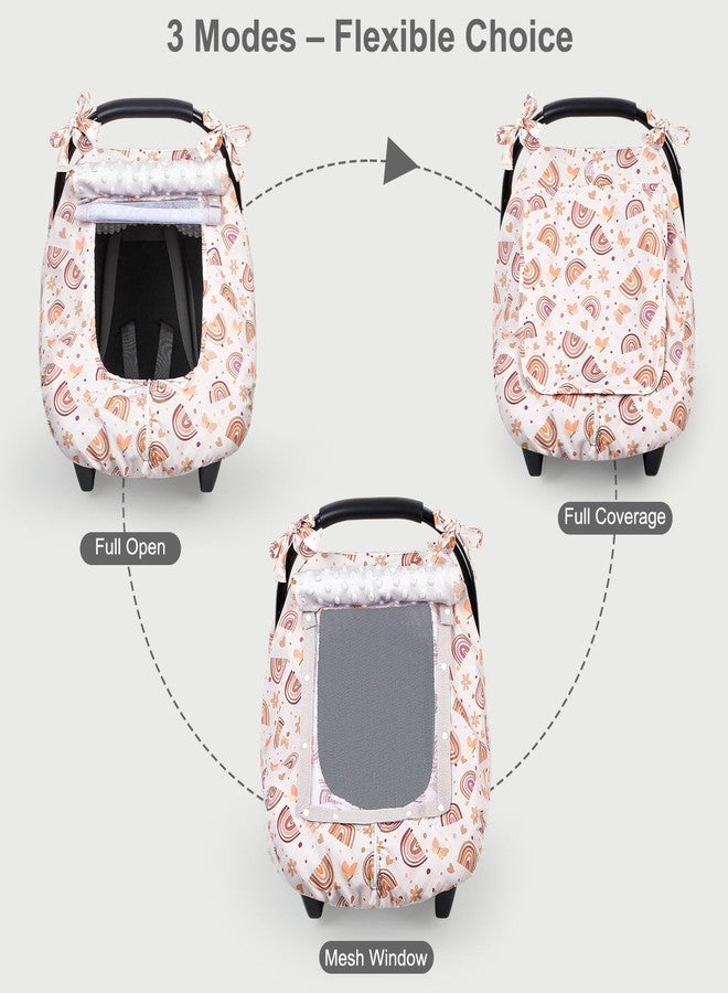 FIOBEE Baby Car Seat Cover, Car Seat Covers for Babies Infant Car Seat Canopy with Breathable Mesh Window Waterproof Carseat Cover for Babies Boy Girl 4 Seasons, Brown Rainbow - Image 3