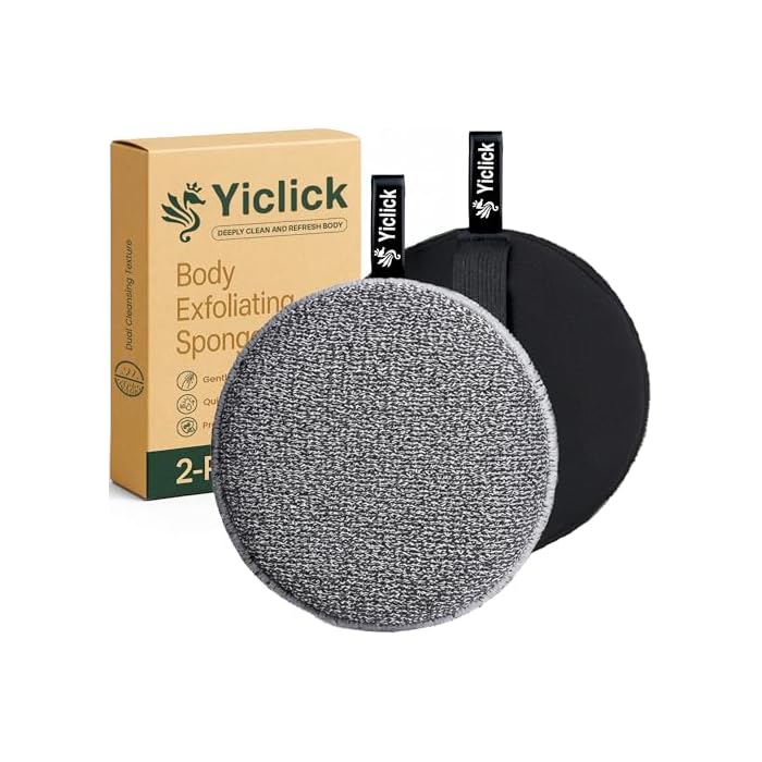 Yiclick Exfoliating Body Scrubber (2 Pack), Body Exfoliator Scrubber, Exfoliating Sponge for Shower Bath, Shower Loofah Luffa Lufa with Handle, Dead Skin Exfoliator for Body Scrub, Men Women