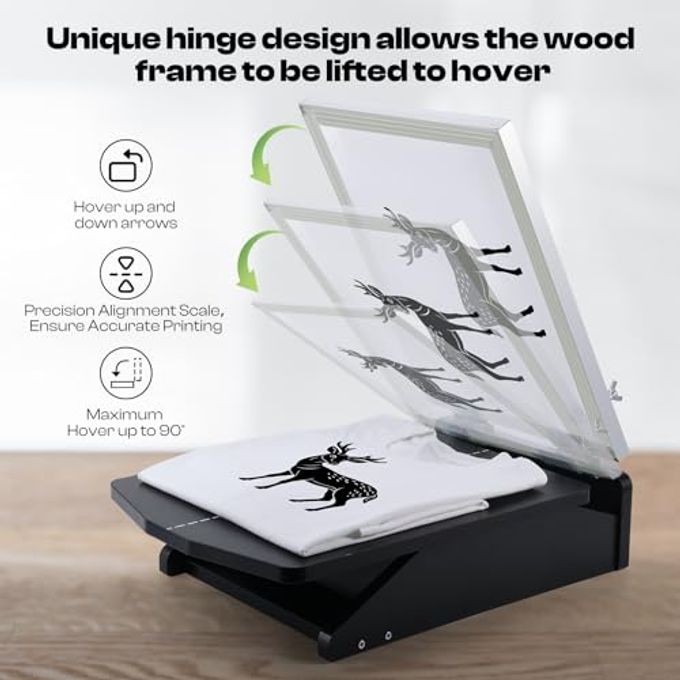 Caydo Screen Printer, 1 Color 1 Station Silk Screen Printing Press, Unique Hinge Design Wood Screen Printing Table For T-Shirt Diy Printing And Screen Printing Beginners(Screen Frame Not Included) - Image 3