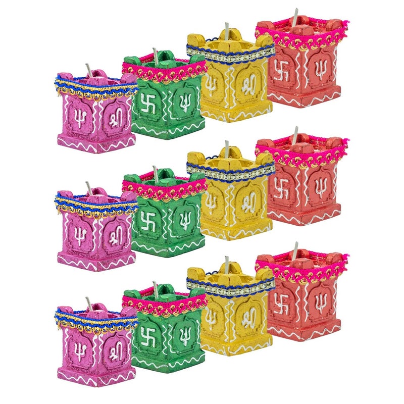 BB BACKBENCHERS Decorative Gel Wax Tea Light Candles for Diwali, Traditional Design, Multicolour (TUSLI Diya [12]) - Image 1