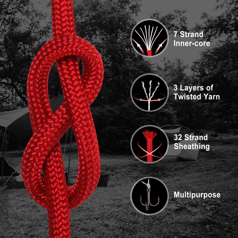 WEREWOLVES Paracord Rope, 7 Strand Type III Parachute Cord 4mm 100ft / 200ft for Crafting, DIY Projects, Survival Bracelets (Red, 100 ft) - Image 2