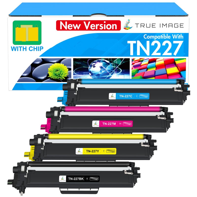 TRUE IMAGE TN227 TN-227BK/C/M/Y High Yield Toner Cartridge 4 Pack: TN-223BK/C/M/Y Compatible for Brother TN223 TN-227 TN 227BK/C/M/Y 227 for HL-L3290CDW HL-L3270CDW MFC-L3770CDW HL-L3210CW MFC-L3750CDW Printer - Image 1
