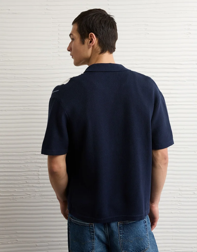 American Eagle AE Striped Button-Up Sweater Polo