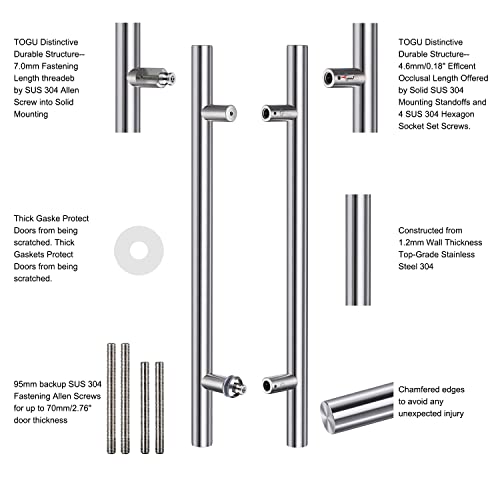 TOGU TG-6012 24 inch/600mm SUS 304 Stainless Steel Door Pull Handle/Commercial Long Door Handle with Solid mounting standoffs, Working as gate Handle Shower Door Handle,Brushed Nickel Finish - Image 3