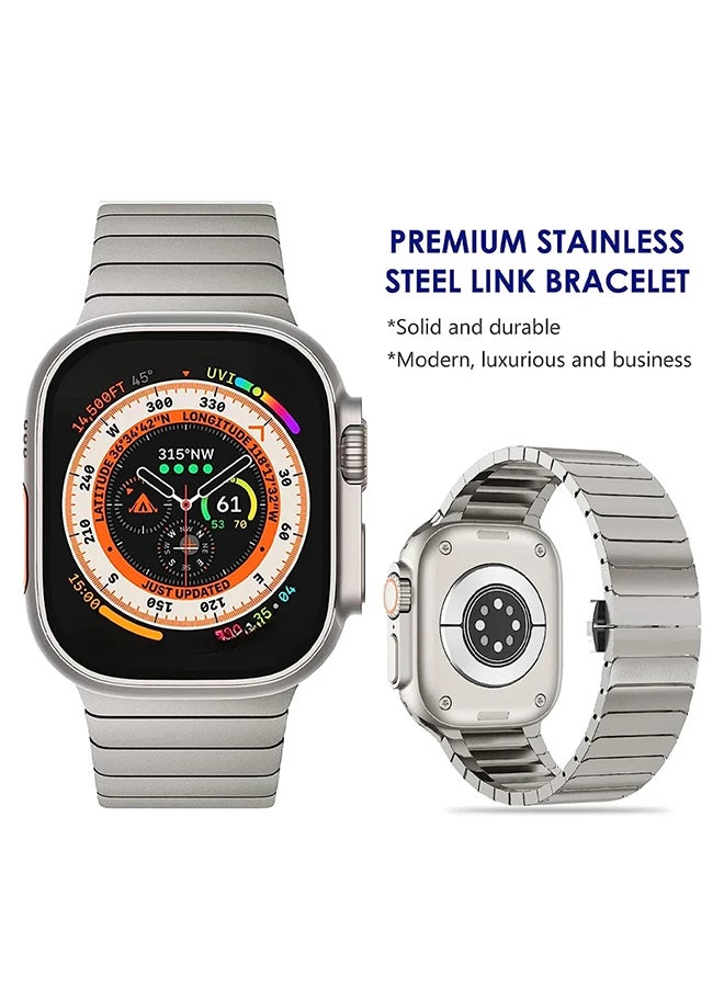 O Ozone Stainless Steel Watch Band with Case For Apple Watch Series 9/8/7 (45mm) Metal Strap and Rugged Protective Bumper Cover for Men - Silver  - Image 2