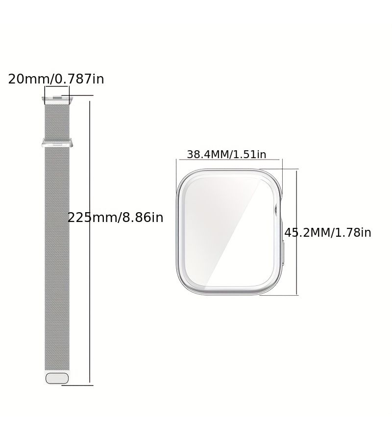 2in1 حزام معدني وعلبة لـ HW Fit 3 4 4 Pro فضي - Image 2