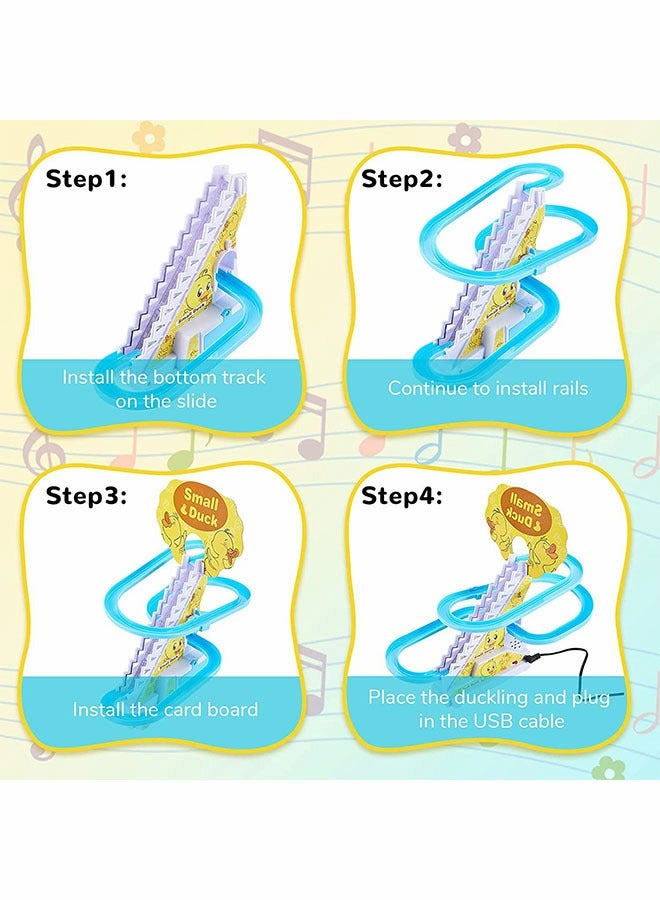 GROIC Fun Playful Yellow Duck Race Set with Flashing Lights & Music,Climb Stairs Toy Roller Coaster Toy, Jolly Duck Slide Playset - Image 3