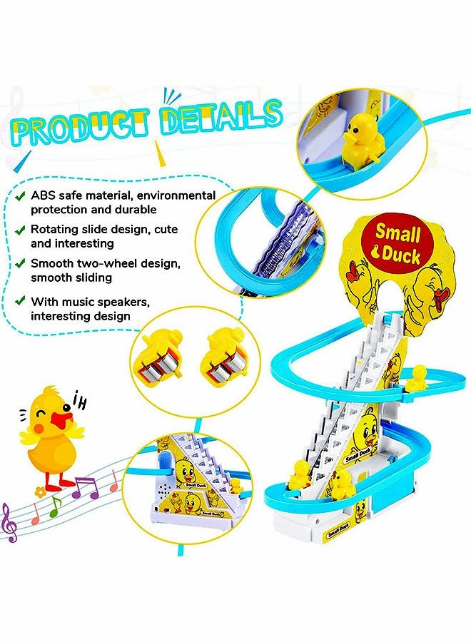 GROIC Fun Playful Yellow Duck Race Set with Flashing Lights & Music,Climb Stairs Toy Roller Coaster Toy, Jolly Duck Slide Playset - Image 2