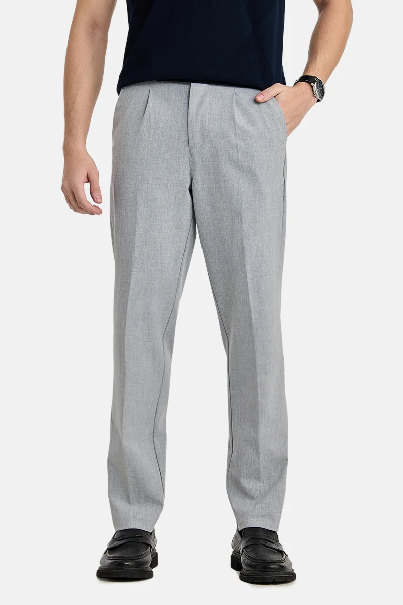 سنيتش Light Grey Textured Slim Fit Formal Trousers